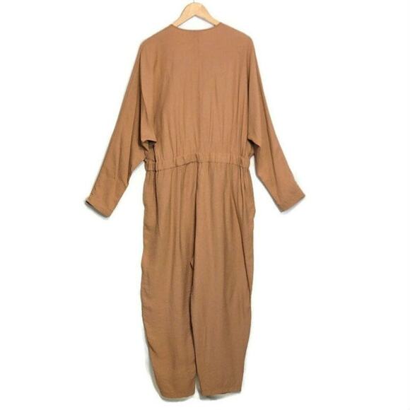 ASOS Tan Brown Relaxed Fit Jumpsuit 14 Scoop Neck Straight Leg Casual Chic - Picture 7 of 12